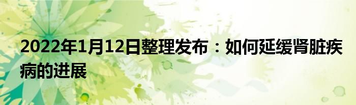 2022年1月12日整理發(fā)布:如何延緩腎臟疾病的進展