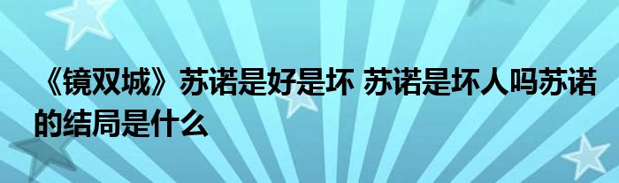 《鏡雙城》蘇諾是好是壞 蘇諾是壞人嗎蘇諾的結(jié)局是什么
