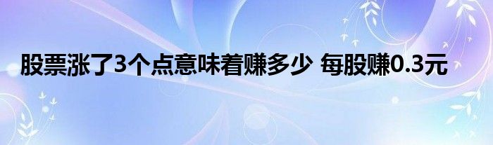股票漲了3個(gè)點(diǎn)意味著賺多少 每股賺0.3元