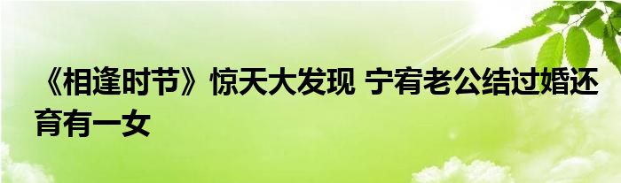 《相逢時節(jié)》驚天大發(fā)現(xiàn) 寧宥老公結(jié)過婚還育有一女