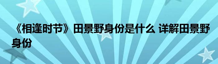 《相逢時節(jié)》田景野身份是什么 詳解田景野身份