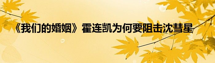 《我們的婚姻》霍連凱為何要阻擊沈彗星
