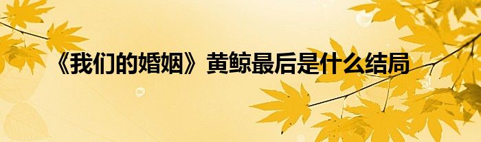 《我們的婚姻》黃鯨最后是什么結局