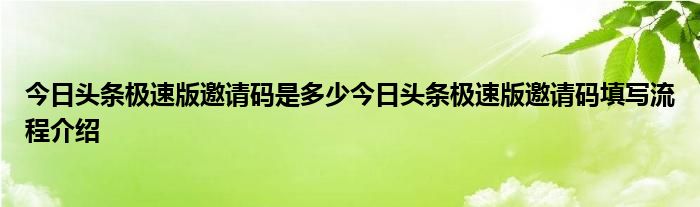 今日頭條極速版邀請碼是多少今日頭條極速版邀請碼填寫流程介紹