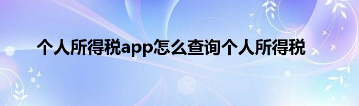 個人所得稅app怎么查詢個人所得稅