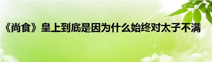 《尚食》皇上到底是因為什么始終對太子不滿