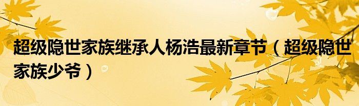超級(jí)隱世家族繼承人楊浩最新章節(jié)（超級(jí)隱世家族少爺）