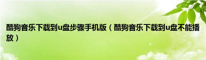酷狗音樂下載到u盤步驟手機版(酷狗音樂下載到u盤不能播放)