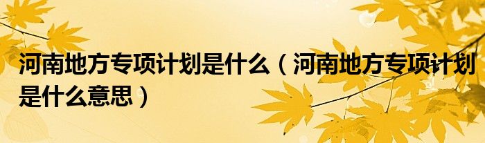 河南地方專項(xiàng)計(jì)劃是什么（河南地方專項(xiàng)計(jì)劃是什么意思）