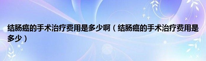 結(jié)腸癌的手術(shù)治療費用是多少?。ńY(jié)腸癌的手術(shù)治療費用是多少）