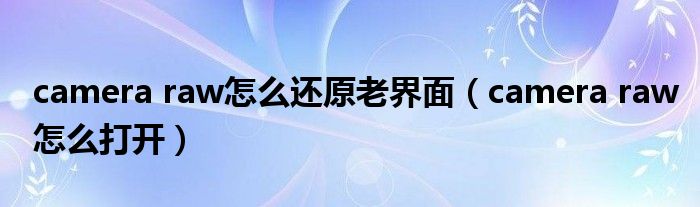 camera raw怎么還原老界面（camera raw怎么打開(kāi)）