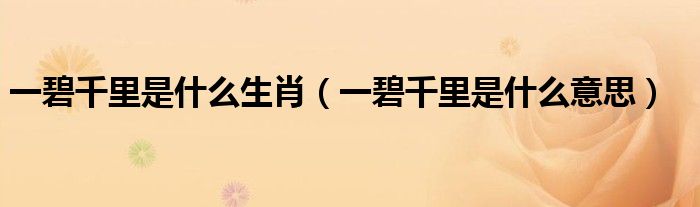 一碧千里是什么生肖（一碧千里是什么意思）