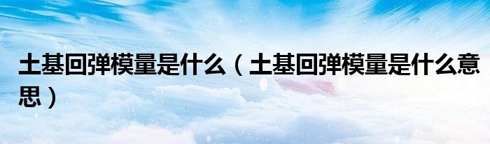 土基回彈模量是什么（土基回彈模量是什么意思）