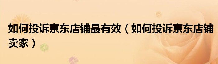 如何投訴京東店鋪?zhàn)钣行Вㄈ绾瓮对V京東店鋪賣家）