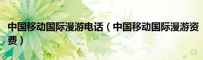 中國移動國際漫游電話(中國移動國際漫游資費)
