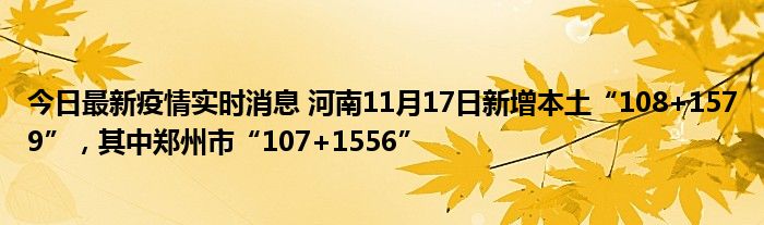 今日最新疫情實時消息 河南11月17日新增本土“108+1579”,其中鄭州市“107+1556”