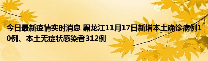 今日最新疫情實時消息 黑龍江11月17日新增本土確診病例10例、本土無癥狀感染者312例