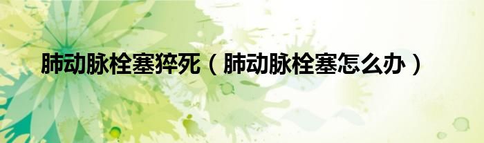 肺動(dòng)脈栓塞猝死（肺動(dòng)脈栓塞怎么辦）