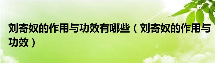 劉寄奴的作用與功效有哪些（劉寄奴的作用與功效）