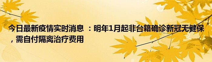今日最新疫情實時消息 ：明年1月起非臺籍確診新冠無健保，需自付隔離治療費用