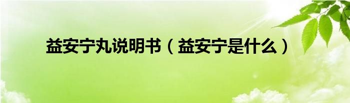 益安寧丸說(shuō)明書（益安寧是什么）