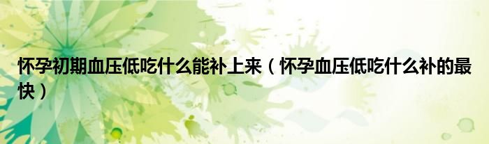 懷孕初期血壓低吃什么能補上來（懷孕血壓低吃什么補的最快）
