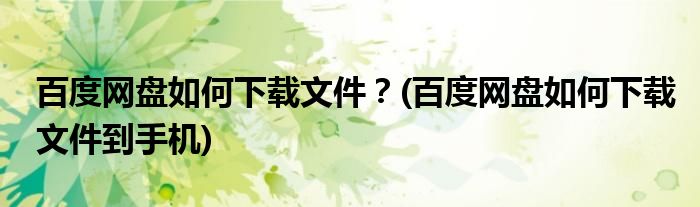 百度網(wǎng)盤如何下載文件？(百度網(wǎng)盤如何下載文件到手機)