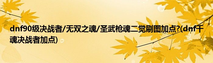 dnf90級(jí)決戰(zhàn)者/無(wú)雙之魂/圣武槍魂二覺(jué)刷圖加點(diǎn)?(dnf千魂決戰(zhàn)者加點(diǎn))