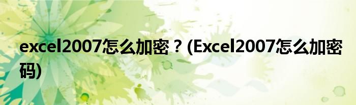 excel2007怎么加密？(Excel2007怎么加密碼)
