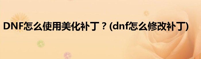 DNF怎么使用美化補?。?dnf怎么修改補丁)