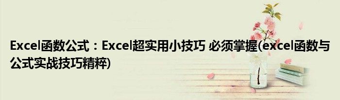 Excel函數(shù)公式:Excel超實用小技巧 必須掌握(excel函數(shù)與公式實戰(zhàn)技巧精粹)