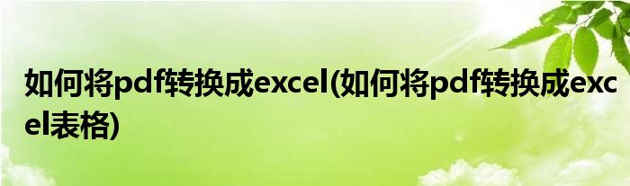 如何將pdf轉換成excel(如何將pdf轉換成excel表格)