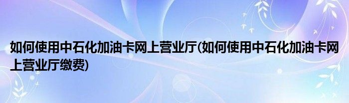 如何使用中石化加油卡網上營業(yè)廳(如何使用中石化加油卡網上營業(yè)廳繳費)