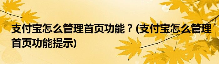 支付寶怎么管理首頁功能？(支付寶怎么管理首頁功能提示)