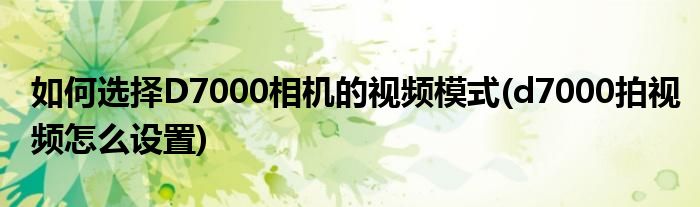 如何選擇D7000相機(jī)的視頻模式(d7000拍視頻怎么設(shè)置)