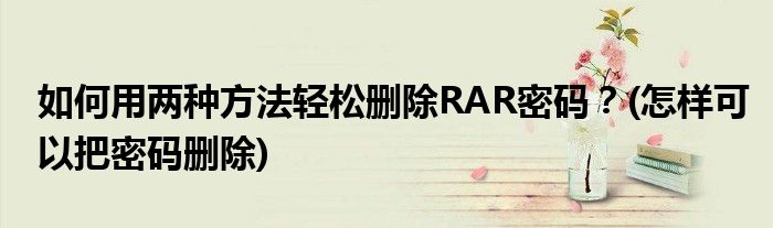 如何用兩種方法輕松刪除RAR密碼？(怎樣可以把密碼刪除)