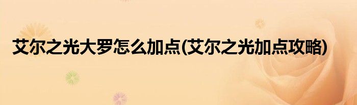 艾爾之光大羅怎么加點(diǎn)(艾爾之光加點(diǎn)攻略)