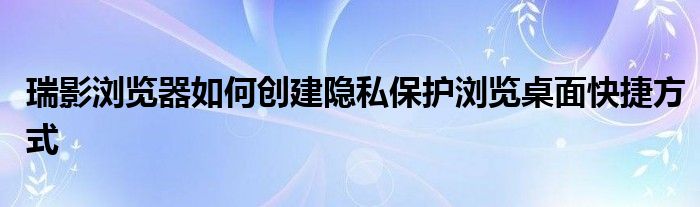 瑞影瀏覽器如何創(chuàng)建隱私保護瀏覽桌面快捷方式