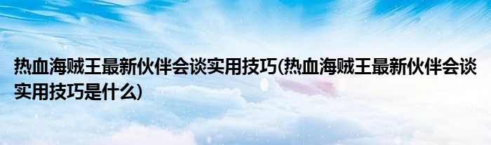 熱血海賊王最新伙伴會談實用技巧(熱血海賊王最新伙伴會談實用技巧是什么)