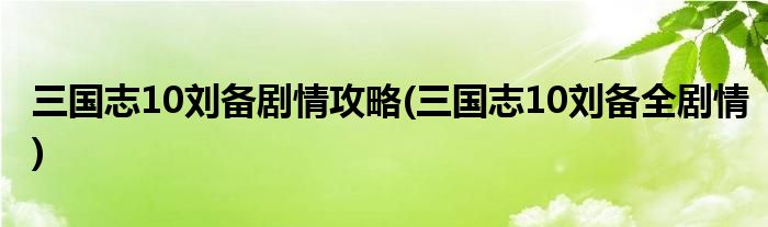 三國(guó)志10劉備劇情攻略(三國(guó)志10劉備全劇情)