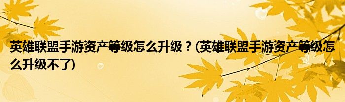 英雄聯(lián)盟手游資產(chǎn)等級怎么升級？(英雄聯(lián)盟手游資產(chǎn)等級怎么升級不了)