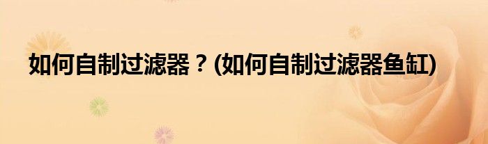 如何自制過濾器？(如何自制過濾器魚缸)