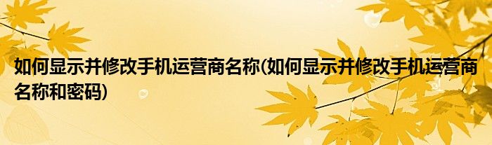 如何顯示并修改手機(jī)運(yùn)營(yíng)商名稱(如何顯示并修改手機(jī)運(yùn)營(yíng)商名稱和密碼)