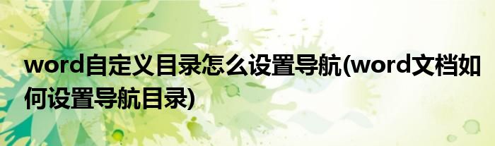 word自定義目錄怎么設置導航(word文檔如何設置導航目錄)