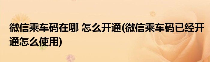 微信乘車碼在哪 怎么開通(微信乘車碼已經(jīng)開通怎么使用)