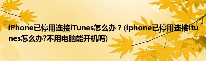 iPhone已停用連接iTunes怎么辦？(iphone已停用連接itunes怎么辦?不用電腦能開機嗎)