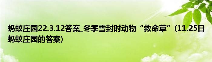 螞蟻莊園22.3.12答案_冬季雪封時動物“救命草”(11.25日螞蟻莊園的答案)