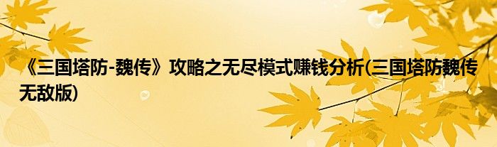 《三國(guó)塔防-魏傳》攻略之無(wú)盡模式賺錢(qián)分析(三國(guó)塔防魏傳無(wú)敵版)