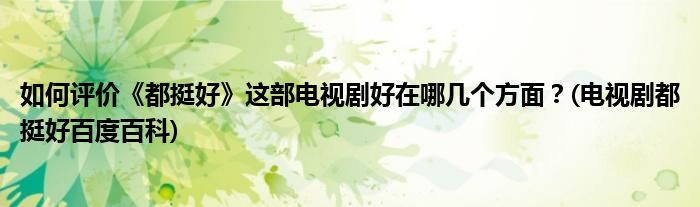 如何評價《都挺好》這部電視劇好在哪幾個方面？(電視劇都挺好百度百科)
