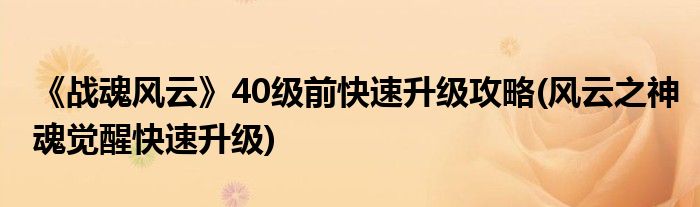 《戰(zhàn)魂風(fēng)云》40級(jí)前快速升級(jí)攻略(風(fēng)云之神魂覺醒快速升級(jí))